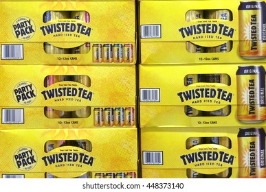 RIVER FALLS,WISCONSIN-JULY 06,2016: Several Cartons Of Twisted Tea Hard Ice Tea.