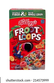 RIVER FALLS,WISCONSIN-SEPTEMBER 02,2014: A Box Of Kellogg's Froot Loops. Kellogg's Is An American Food Company Based In Battle Creek,Michigan