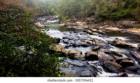River flowing at Sweetwater Creek State Park in Georgia.