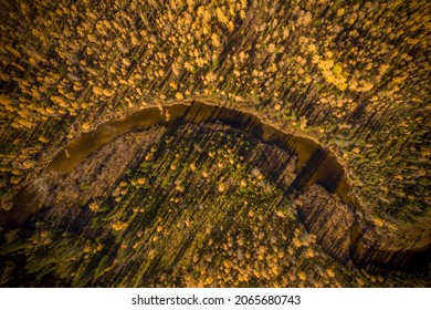 A river flowing through the autumn taiga. South Yakutia, Siberia. Russia 