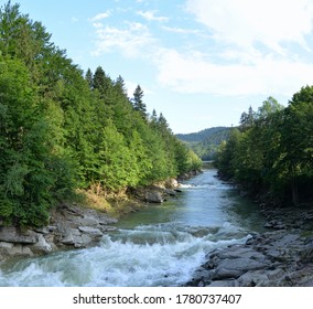 River. The river flows in the mountains.