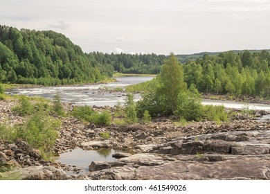 River with Forest and Cloudy Sky