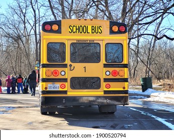 ,,River Grove , Illinois USA - January 21,2021, Montessori School American Schoolbus
