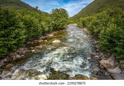 River hills on river stream valley. Mountain river stream - Powered by Shutterstock