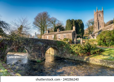 The River Inny as it flows through the small village of ALtarnun on Bodmin Moor in Cornwall 