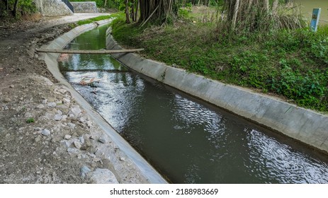 River Irrigation Channel With Cement Drain