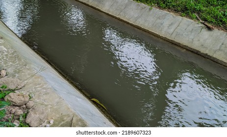 River Irrigation Channel With Cement Drain