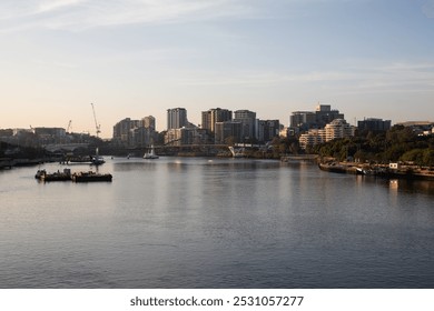 river lake ferry terminal brisbane sunrise city office towers buildings - Powered by Shutterstock