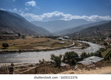 River Landscape In Bhutan Asia