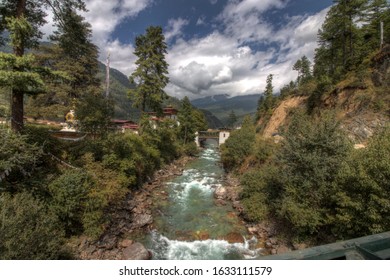 River Landscape In Bhutan Asia