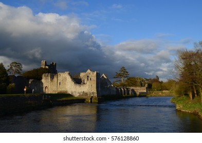 River Maigue And Ruins Of Desmond Castle In Ireland.