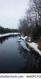 River In Maine On Snowmobile Trail