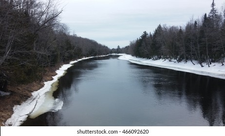 River In Maine On Snowmobile Trail