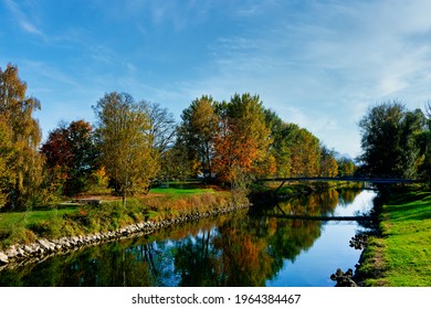 The river Mangfall shortly before it flows into the river Inn, near the city of Rosenheim in Bavaria.