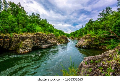 River In Mountain Forest Landscape