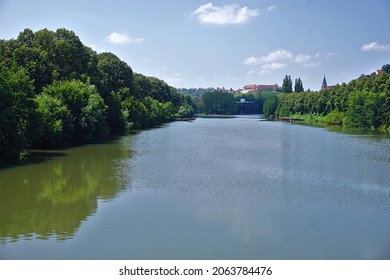 The River Neckar Near The University Town Of Tübingen With Castle And Collegiate Church,