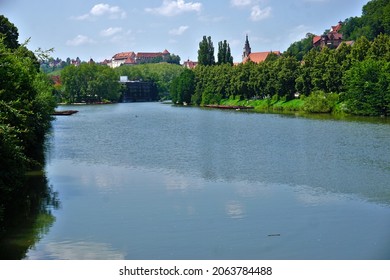 The River Neckar Near The University Town Of Tübingen With Castle And Collegiate Church,