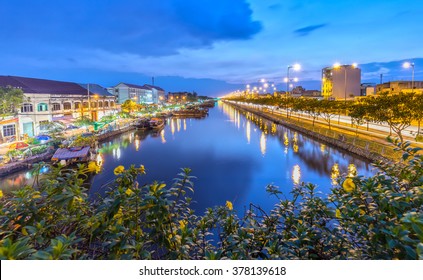 River At Night With The Shining Star Lights Two River Makes Beautiful Sparkling River At Night, Far Away From The Boat Dock Is Asleep Waiting For The New Day Wake Up To Go Forward