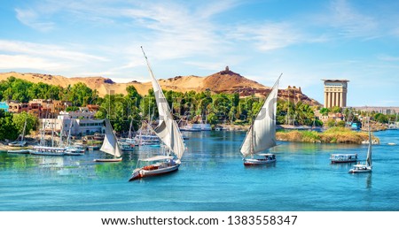 River Nile and boats at sunset in Aswan