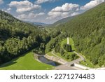 River Ostravice under Sance dam, water reservoir and dam in Beskid mountains. Czech Republic.