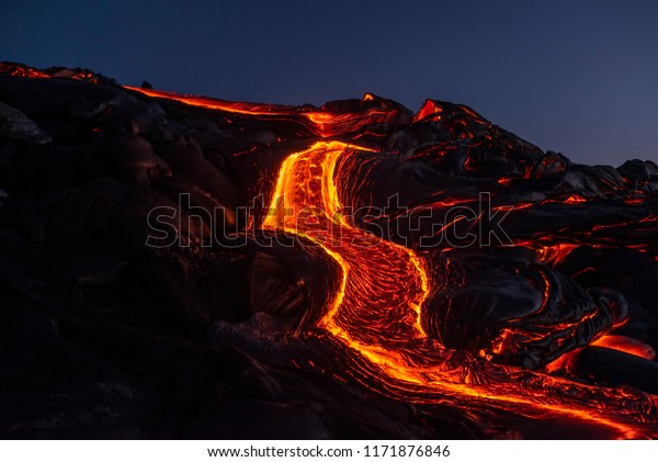 River Pahoehoe Lava Flowing Down Cliff Stock Photo (Edit Now) 1171876846