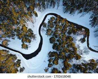 River In The Park In Tyumen In Russia, Winter In Siberia