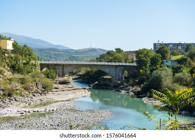 Aoös River Or Vjosë River Passing Through Permet Town In Southeast  Albania