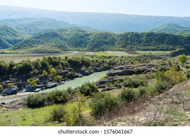 Aoös River Or Vjosë River Passing Through Permet Town In Southeast  Albania