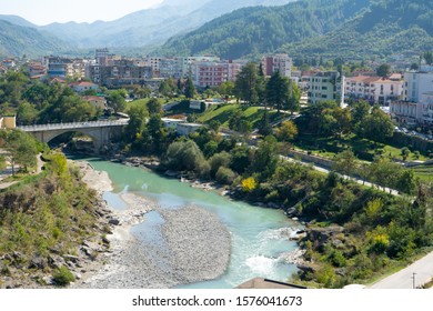 Aoös River Or Vjosë River Passing Through Permet Town In Southeast  Albania