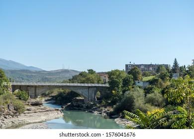 Aoös River Or Vjosë River Passing Through Permet Town In Southeast  Albania