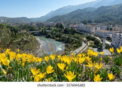 Aoös River Or Vjosë River Passing Through Permet Town In Southeast  Albania