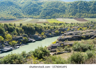 Aoös River Or Vjosë River Passing Through Permet Town In Southeast  Albania