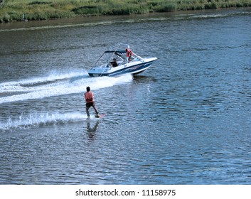 River races on a water ski