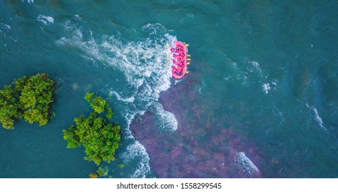 River Rafting Aerial Shot At Rishikesh, India