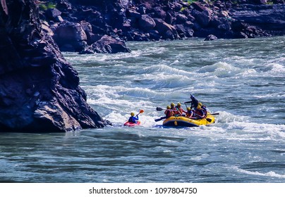 River Rafting In Rishikesh, Water Sports Adventure Rapids In River Ganga India