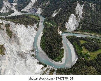 River Rhine Loop In Grisons, Switzerland From Above
