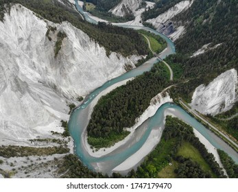River Rhine Loop In Grisons, Switzerland From Above