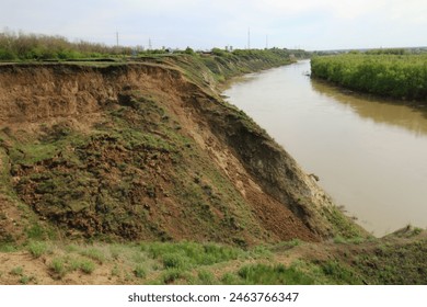 river riverbank precipitous nature beautifully long perspective quarry naturally natural waterway current navigation swim ishim Kazakhstan full-flowing fresh city muddy trees spring green sunny windin - Powered by Shutterstock