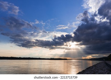 River Road View Along Mississippi River With Sunset And Clouds