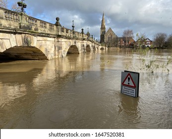 River Severn Flooding In Shrewsbury, Shropshire, UK