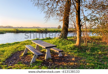 River shore bench landscape view