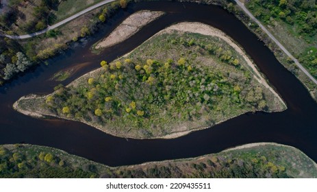 River Splits In Two From Above 