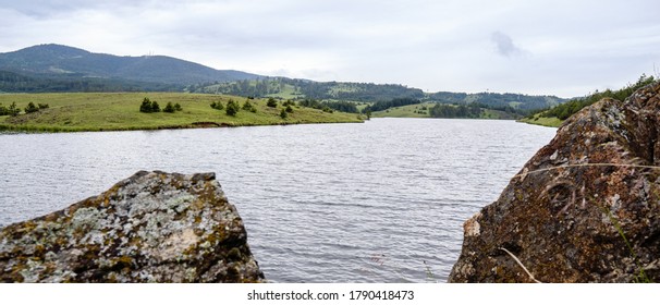 River And The Stone. Non Urban Scene.Summer Vacation In The Nature