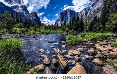 River stones in a mountain river. Beautiful mountain landscape. Mountain water flowing. Water stones in mountains - Shutterstock ID 2260619087