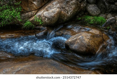 River stream flow. River stream rocks. Stream of water. Rocks in the river stream - Powered by Shutterstock