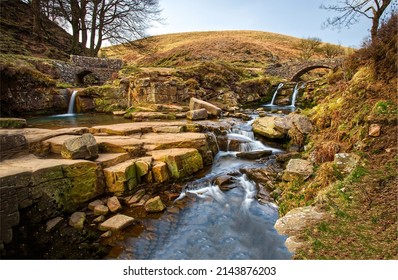 River stream on hills. Waterfall stream landscape. Waterfall cascade flowing. Hill river stream flow - Shutterstock ID 2143876203