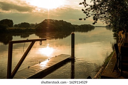 River Sunrise Colombia Mompos Trees 