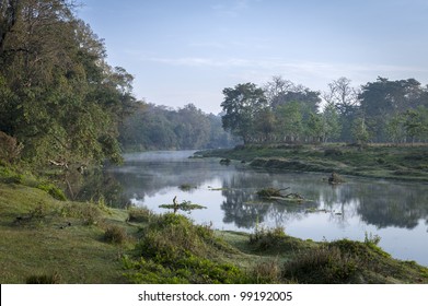 River at sunrise. Royal Chitwan National Park, Nepal.