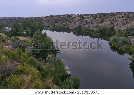 River at sunset surrounded by vegetation