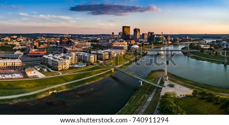River through the City - a look at Dayton, Ohio from above the confluence of the Great Maimi and Mad Rivers